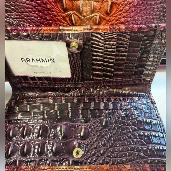 Brahmin Ombre Croc-Embossed Satchel in Burgundy and Tan - Picture 5 of 6